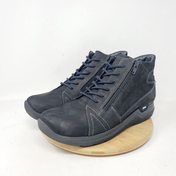 Wolky Ankle Boots Womens 41 Why Black Nubuck Leather Lace Up Zip Bootie Shoes - Picture 2 of 13